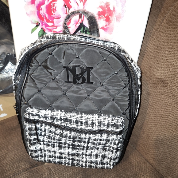 BADGLEY MISCHKA Black and White Tweed/Quilted BACKPACK - Picture 3 of 6